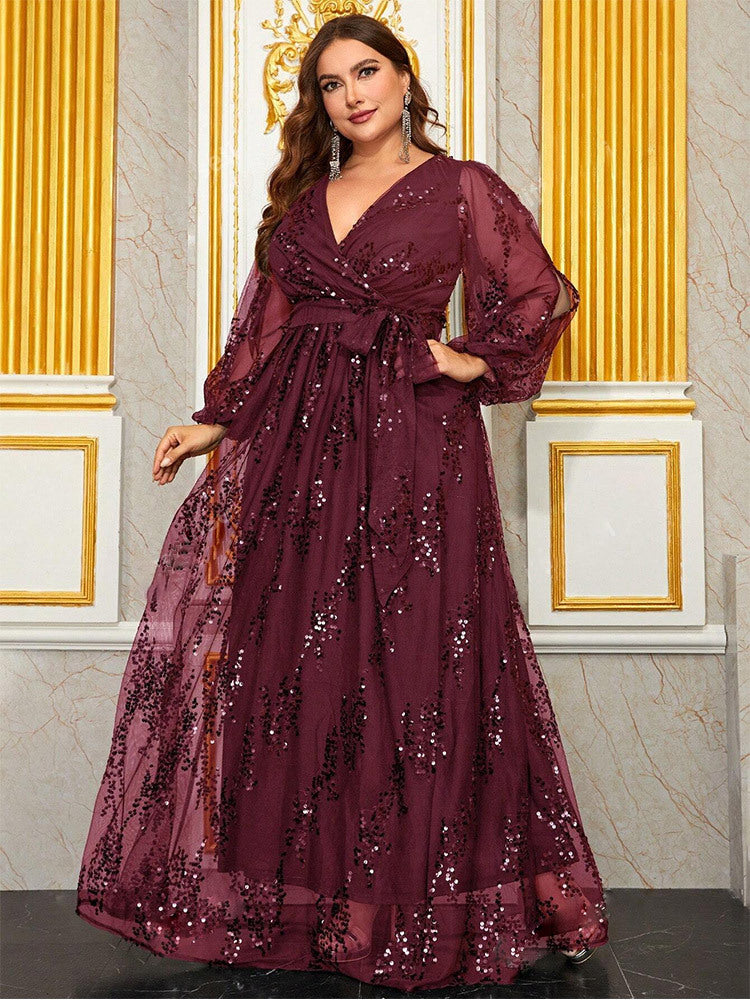 Plus Cutout Sequin A-line Prom Dress