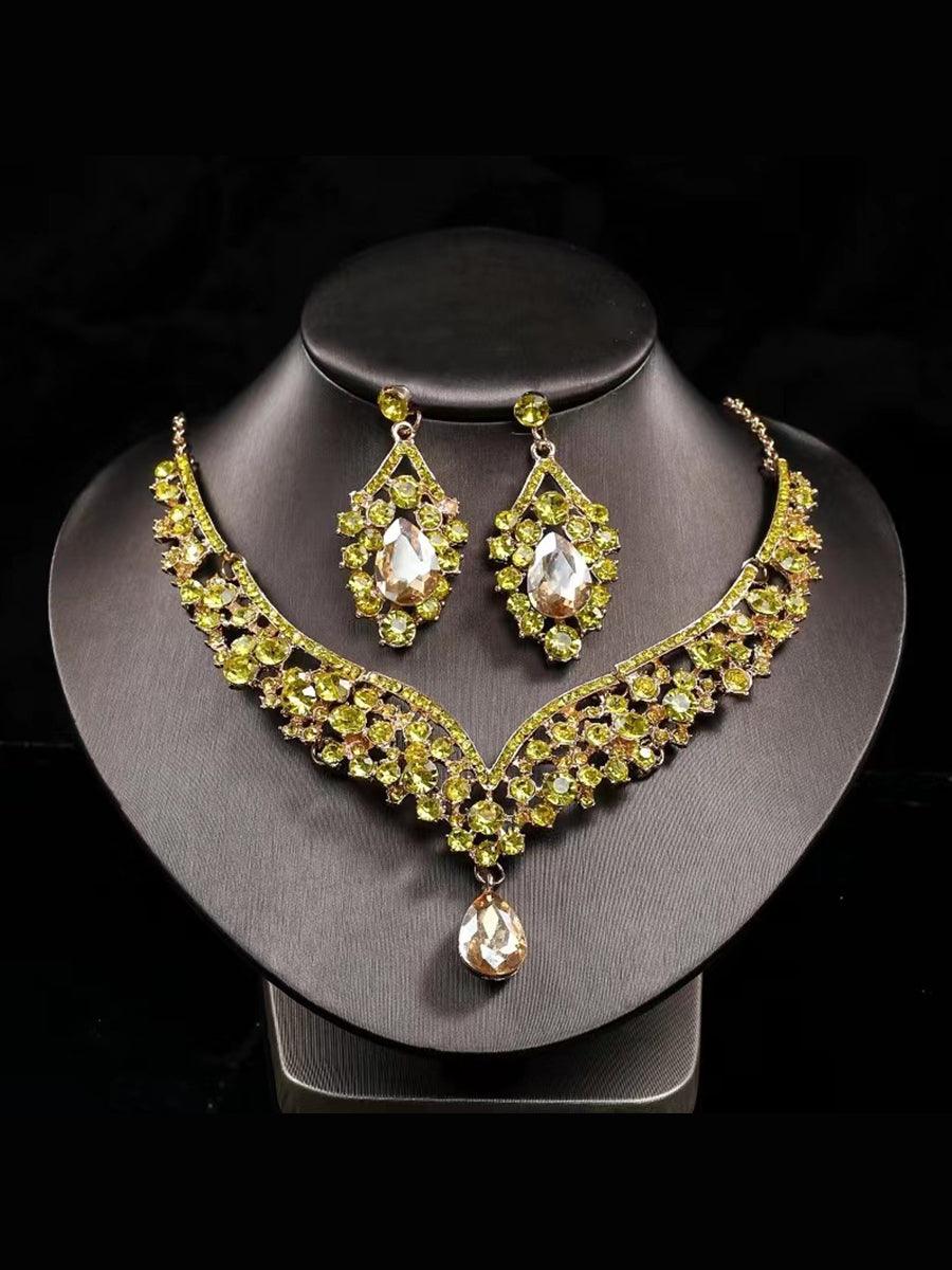 Inlay Pear Cut Stone Necklace Earring Set MRL1725