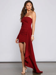 One Shoulder Solid Ribbon Mini Dress