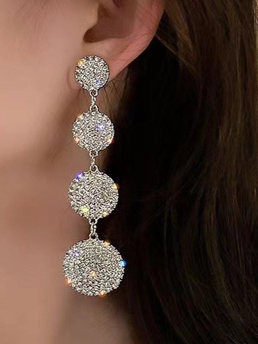 Needle Stone Geometric Circle S925 Silver Drop Earrings