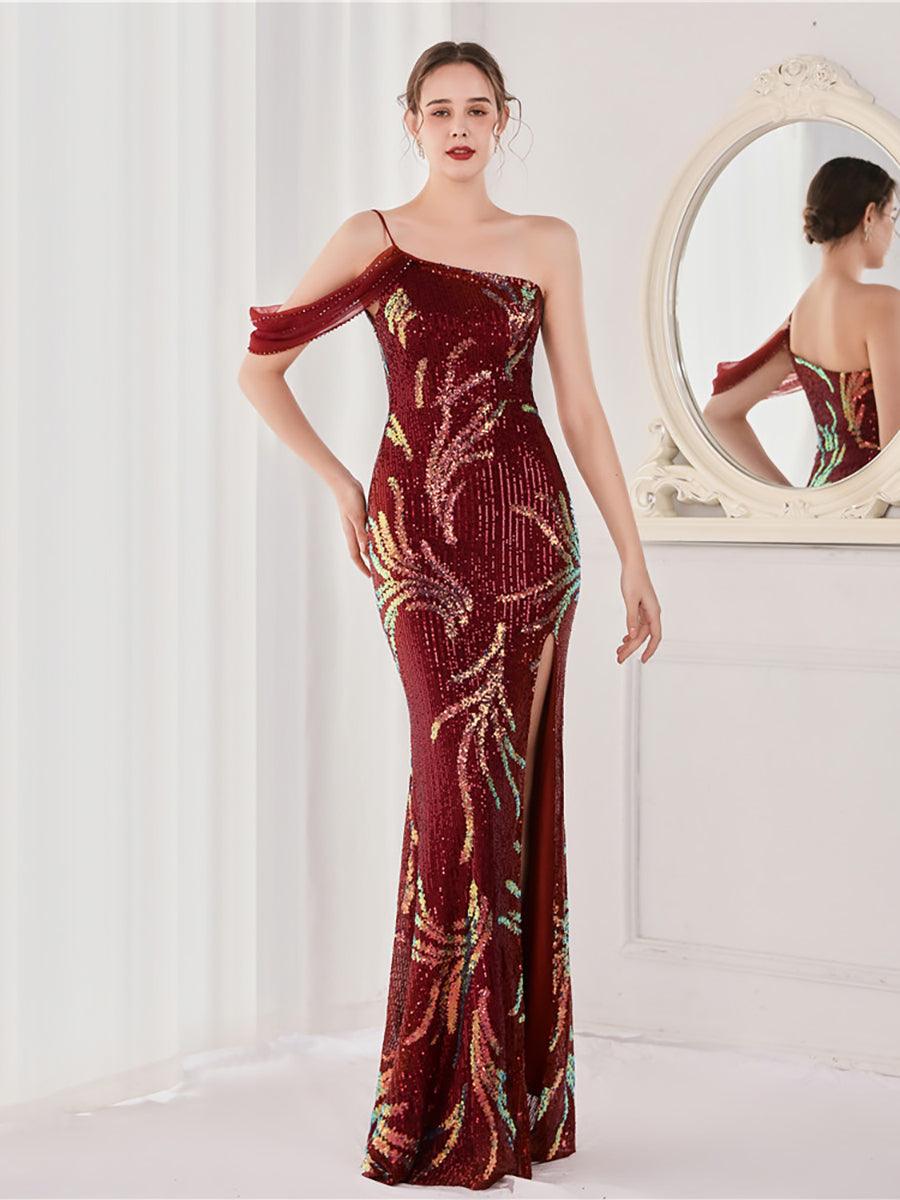 Slit Open Back Sequin Long White Prom Dress