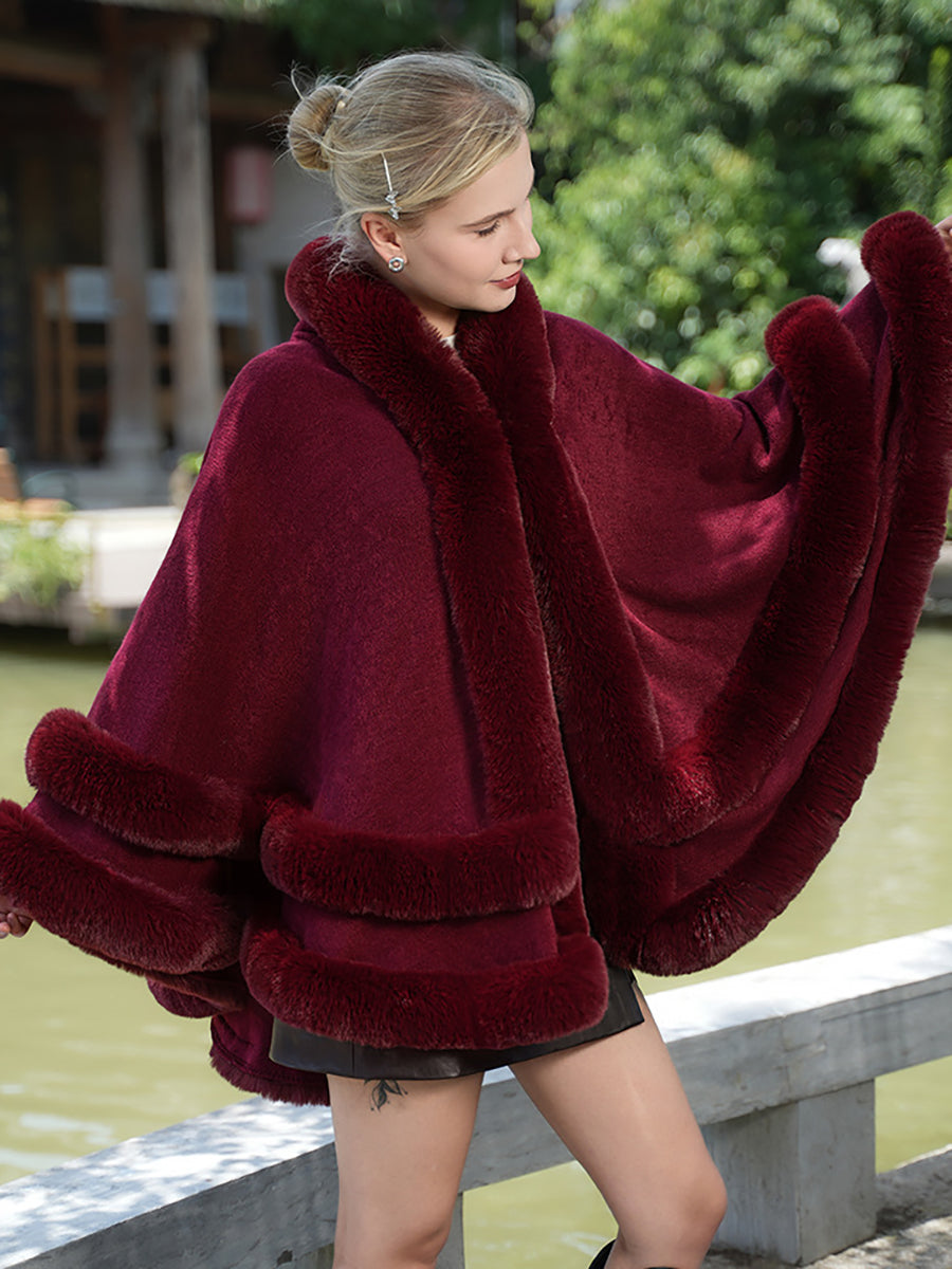 Elegant Winter Faux Fur Poncho Wrap