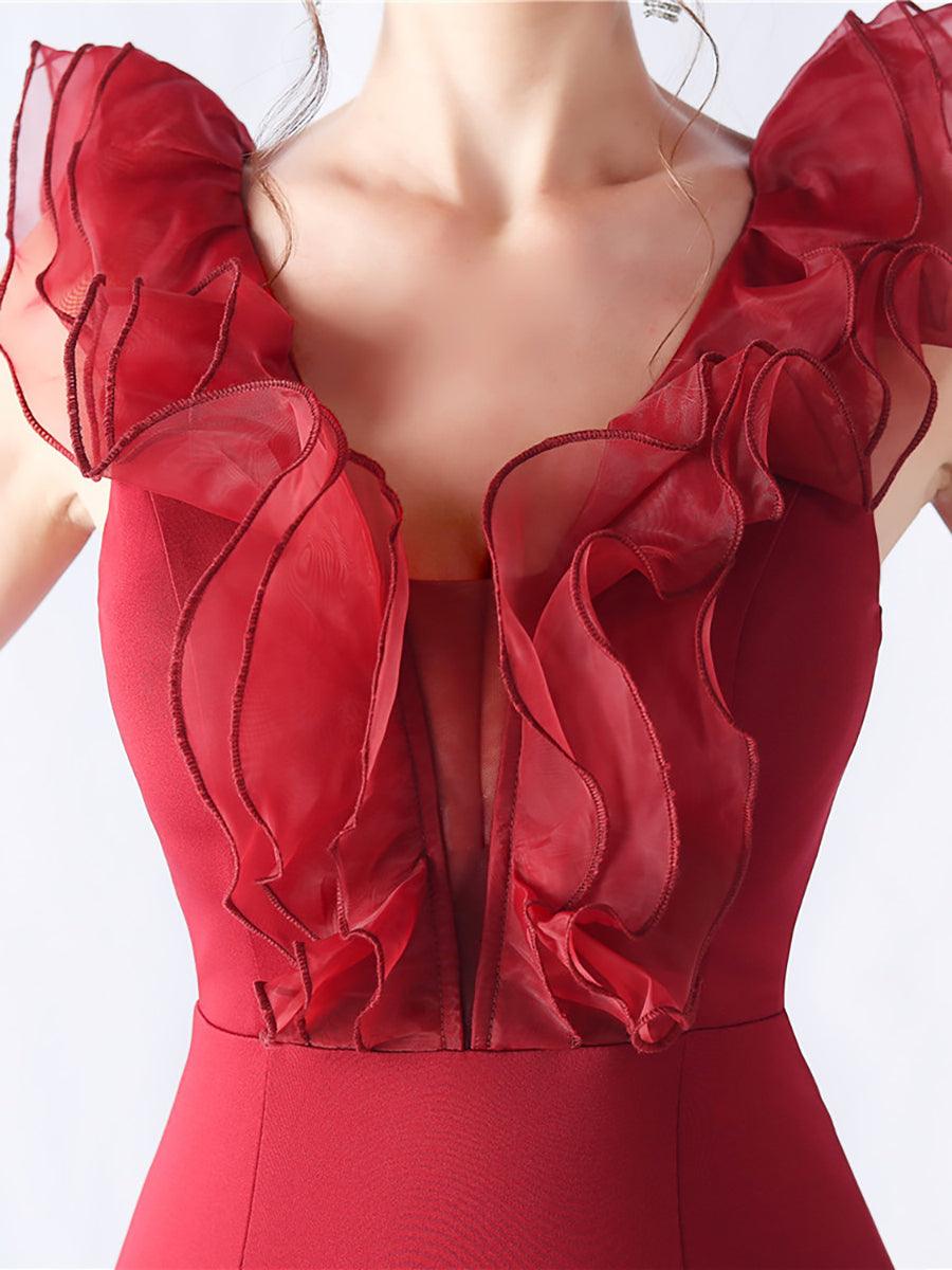 Ruffled Split V-neck Mermaid Prom Dress