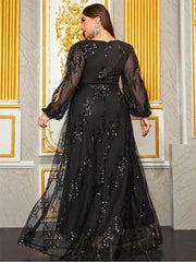 Plus Cutout Sequin A-line Prom Dress