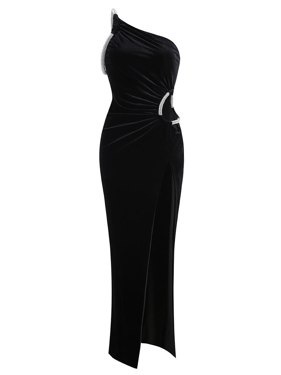 Black Velvet Cutout Split Party Dress