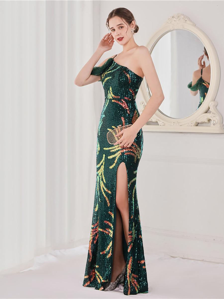 Slit Open Back Sequin Long White Prom Dress