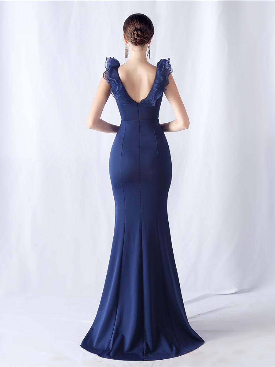 Ruffled Split V-neck Mermaid Prom Dress