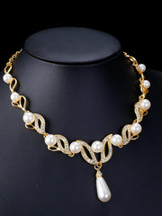 Teardrop Pearl Necklace Earrings Gold Set MRL20001