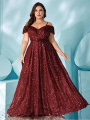 Plus Cold Shoulder Shimmer A-line Prom Dress