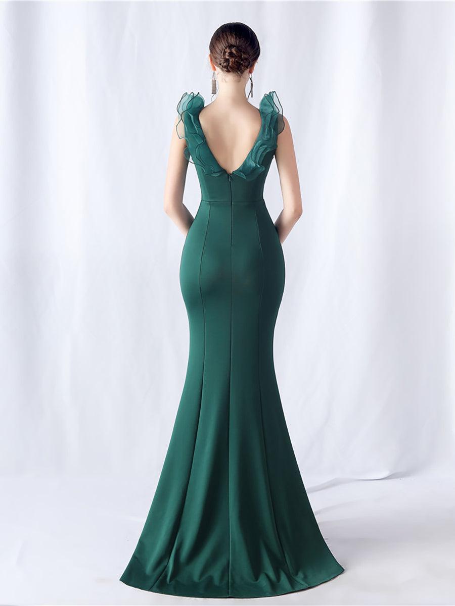 Ruffled Split V-neck Mermaid Prom Dress