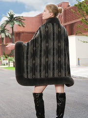 Geometric Faux Fur Trim Cape Shawl