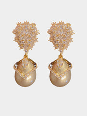 Champagne Pearl Zirconia Earrings