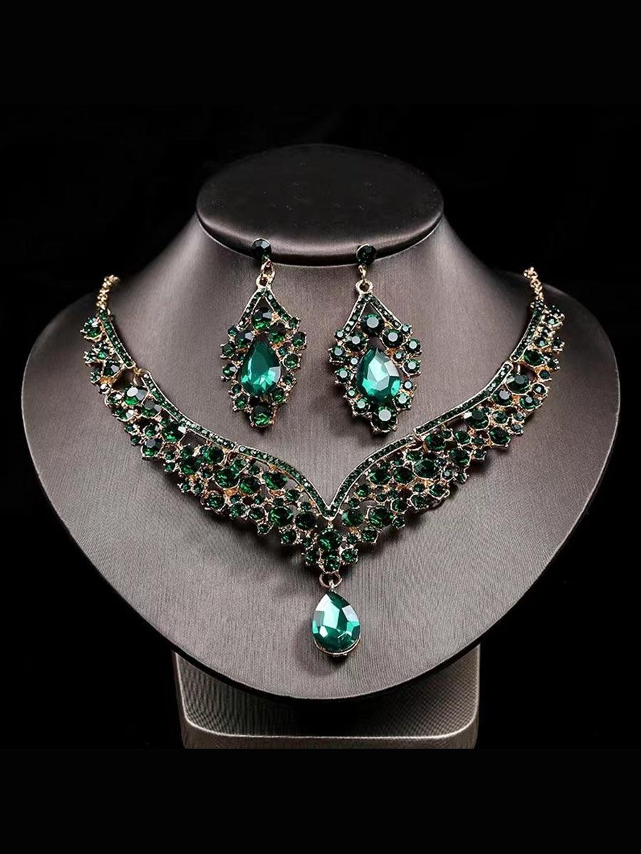 Inlay Pear Cut Stone Necklace Earring Set MRL1725