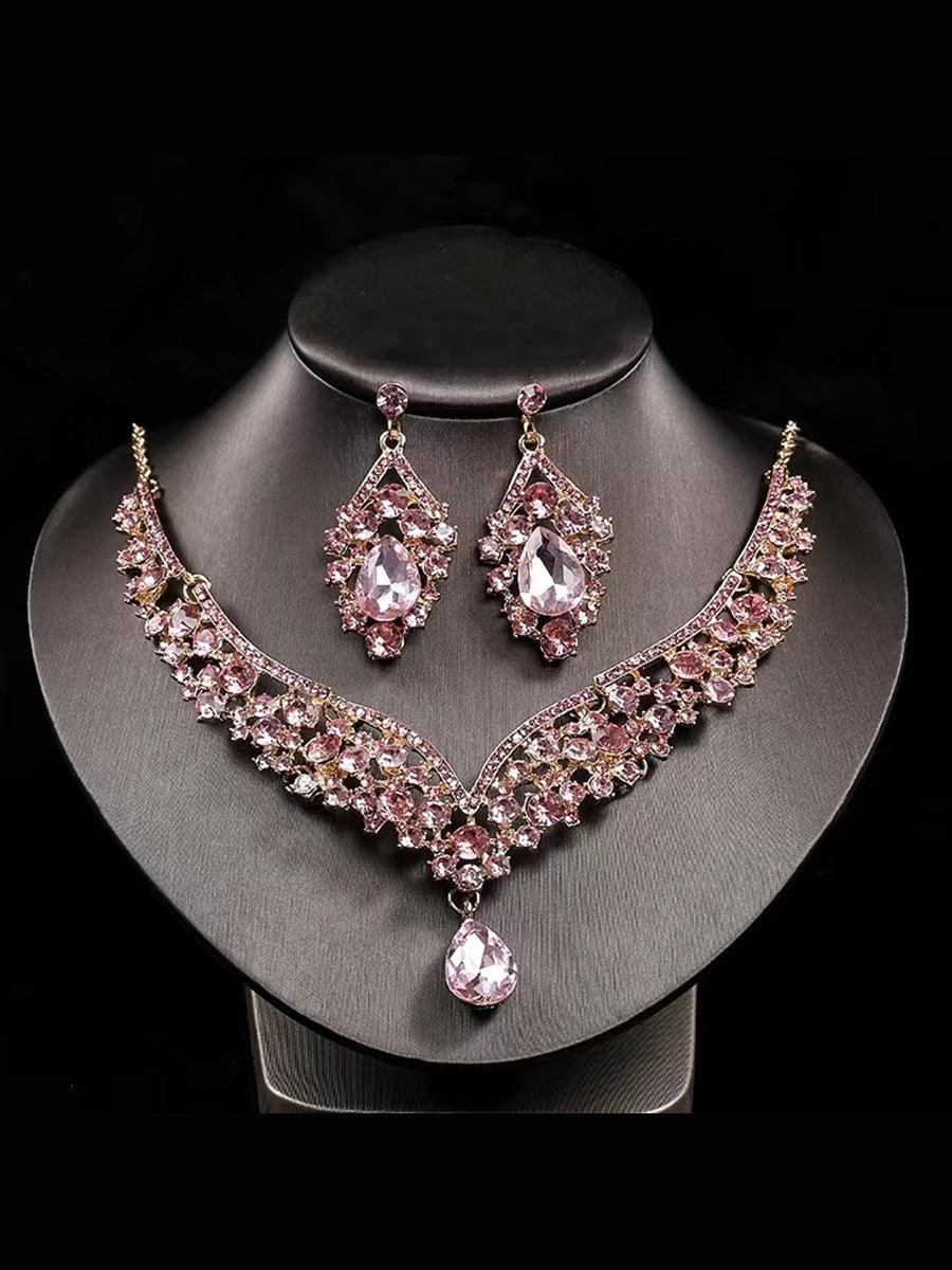 Inlay Pear Cut Stone Necklace Earring Set MRL1725