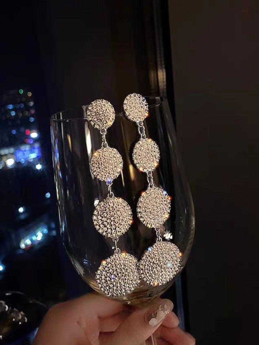 Needle Stone Geometric Circle S925 Silver Drop Earrings