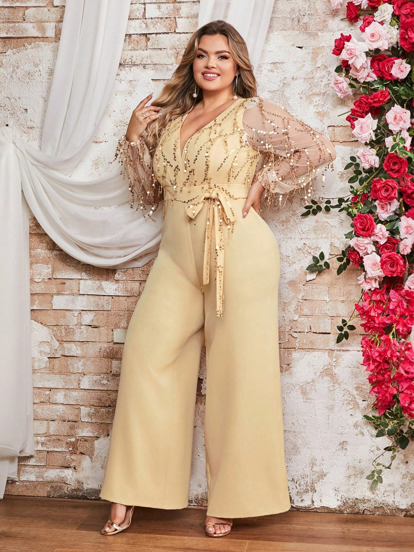 Plus Sequin Backless Panel Jumpsuits