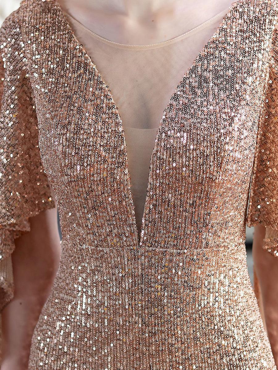 V-Neck Ruffled Sequin Mermaid Wedding Dress