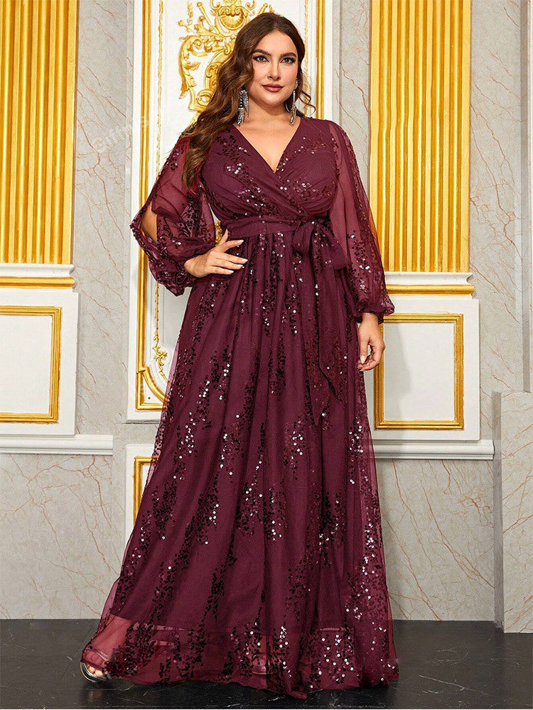 Plus Cutout Sequin A-line Prom Dress