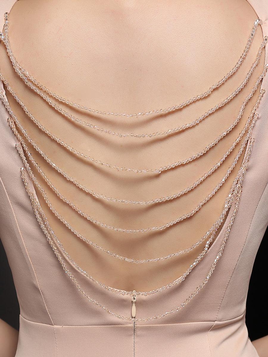 V-neck Solid Cutout Back Chain Prom Dress