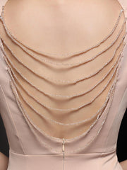 V-neck Solid Cutout Back Chain Prom Dress