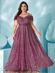 Plus Cold Shoulder Shimmer A-line Prom Dress