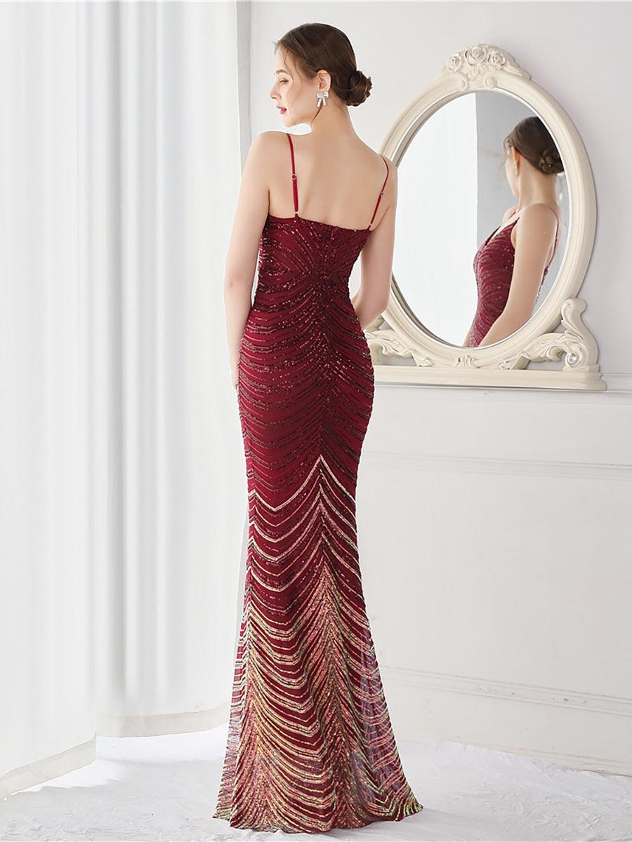 Sexy V-Neck Stripe Mermaid Prom Gown