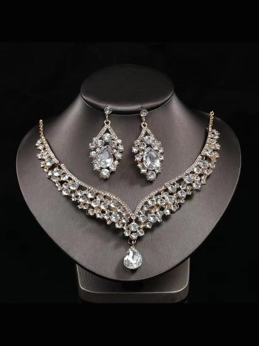 Inlay Pear Cut Stone Necklace Earring Set MRL1725