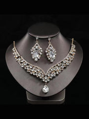 Inlay Pear Cut Stone Necklace Earring Set MRL1725