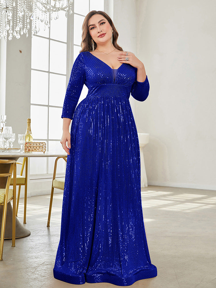 Long Sleeve V-neck Sequin Wedding Guest Dress