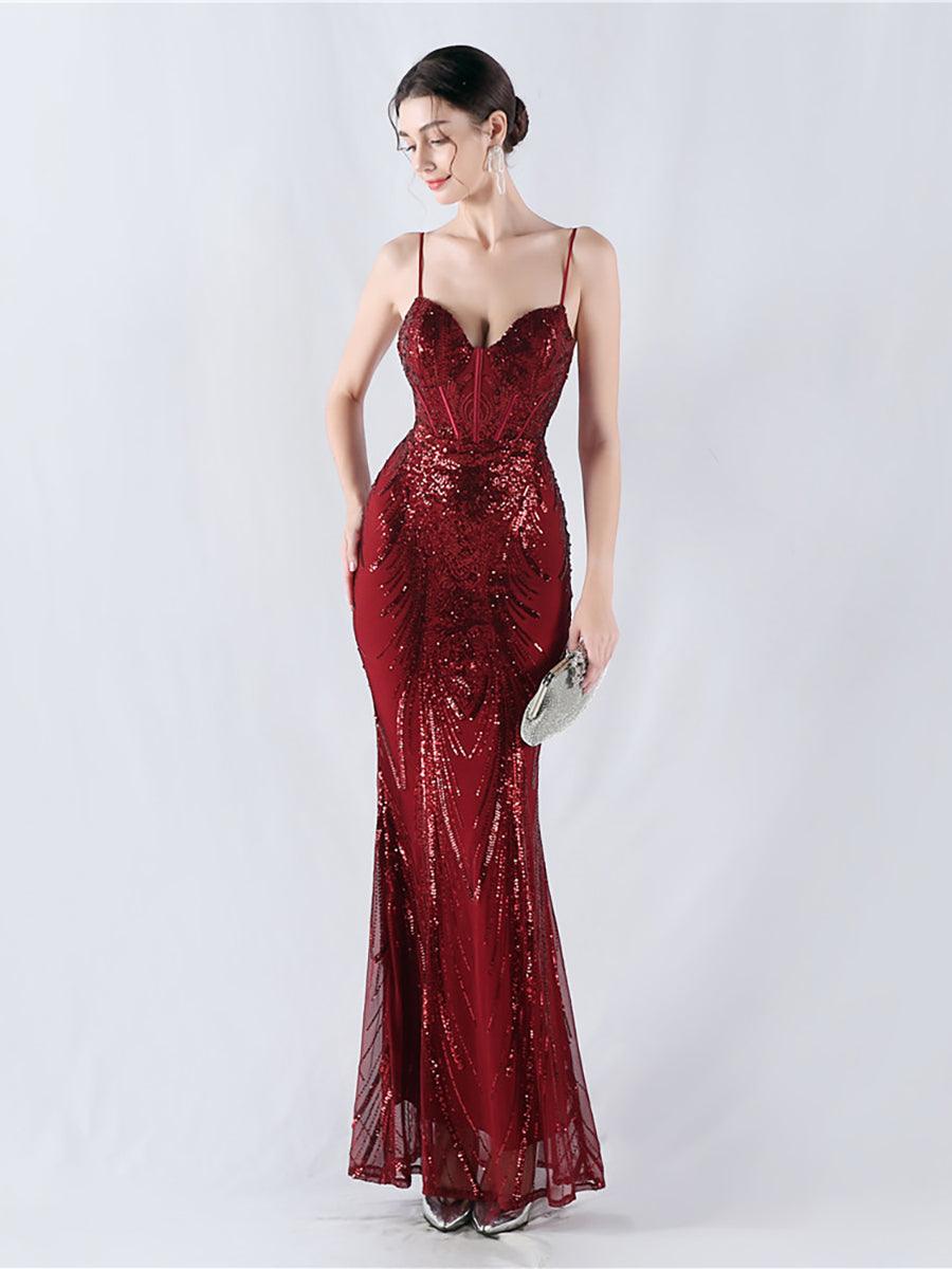 Spaghetti Blue Sequin Coset Prom Dress