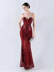 Spaghetti Blue Sequin Coset Prom Dress