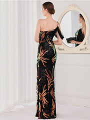 Slit Open Back Sequin Long White Prom Dress
