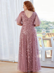 Leaf Sequin Ruffled Bridesmaid Dress