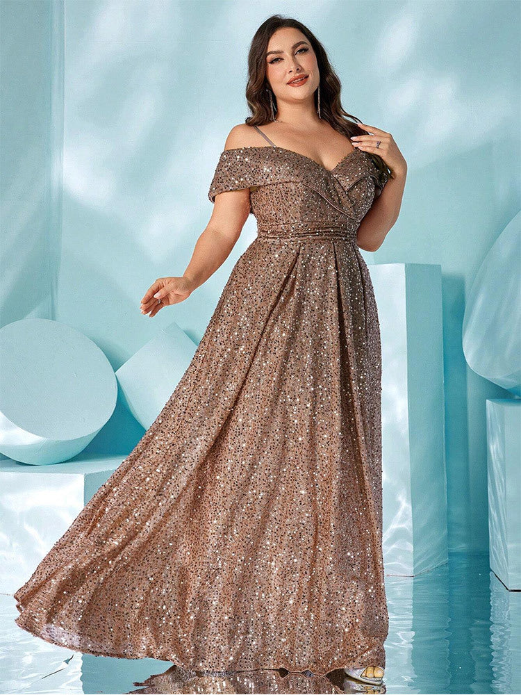 Plus Cold Shoulder Shimmer A-line Prom Dress
