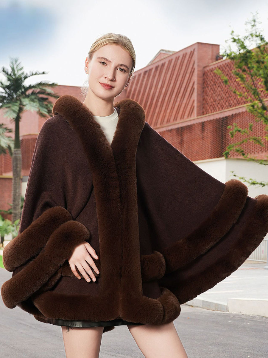 Elegant Winter Faux Fur Poncho Wrap