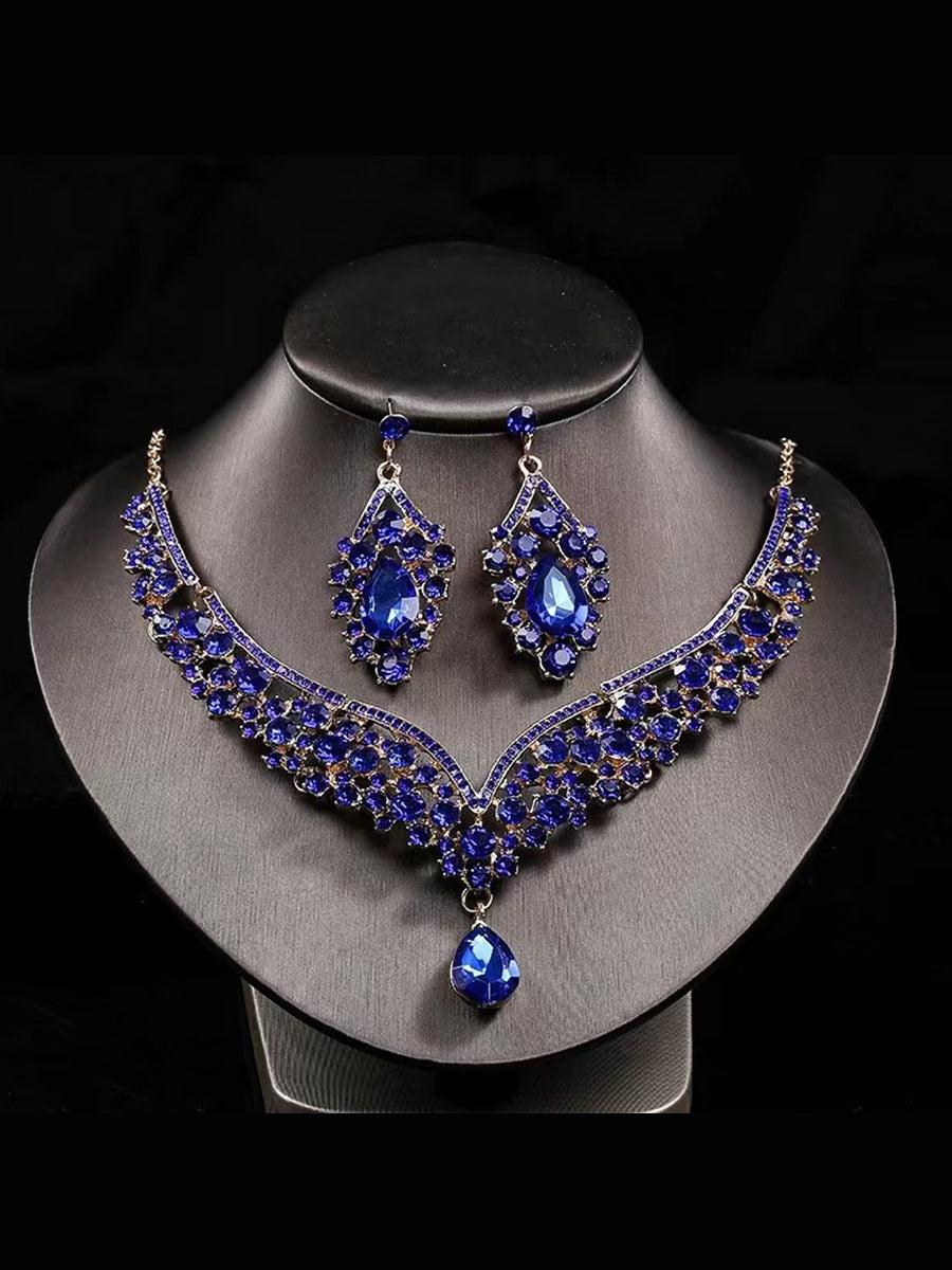 Inlay Pear Cut Stone Necklace Earring Set MRL1725
