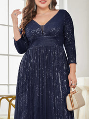 Long Sleeve V-neck Sequin Wedding Guest Dress