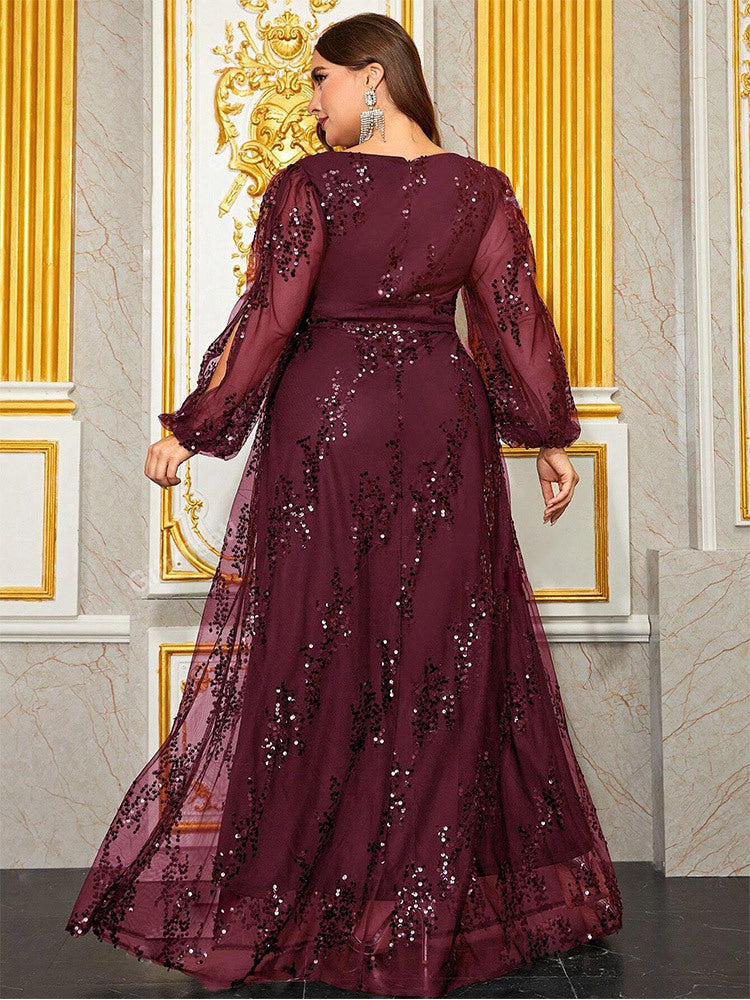 Plus Cutout Sequin A-line Prom Dress