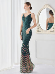 Sexy V-Neck Stripe Mermaid Prom Gown