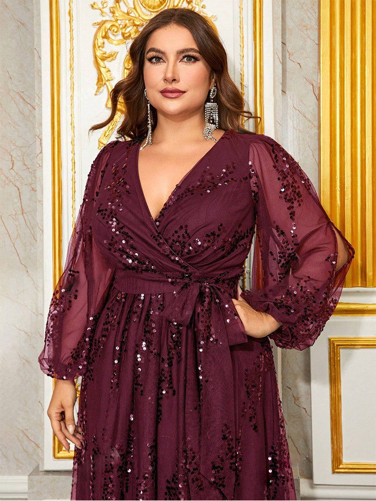 Plus Cutout Sequin A-line Prom Dress