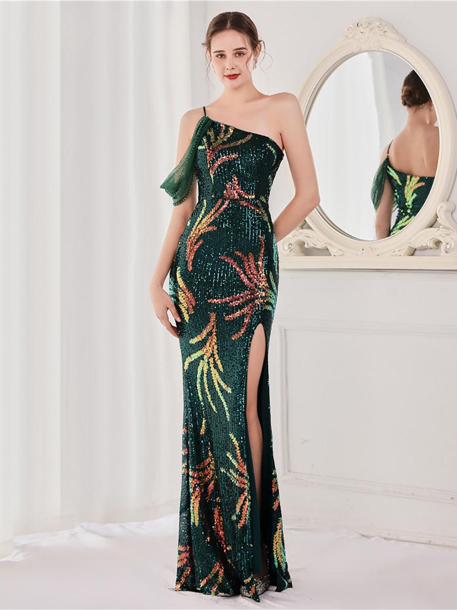 Slit Open Back Sequin Long White Prom Dress