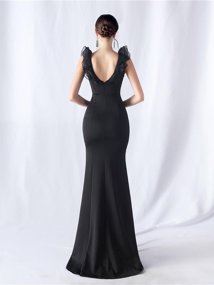 Ruffled Split V-neck Mermaid Prom Dress