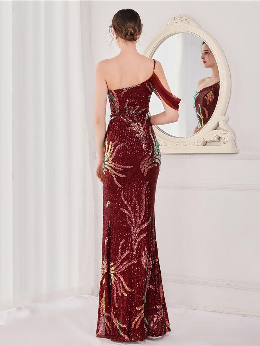 Slit Open Back Sequin Long White Prom Dress