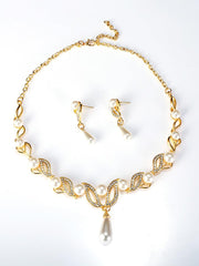 Teardrop Pearl Necklace Earrings Gold Set MRL20001