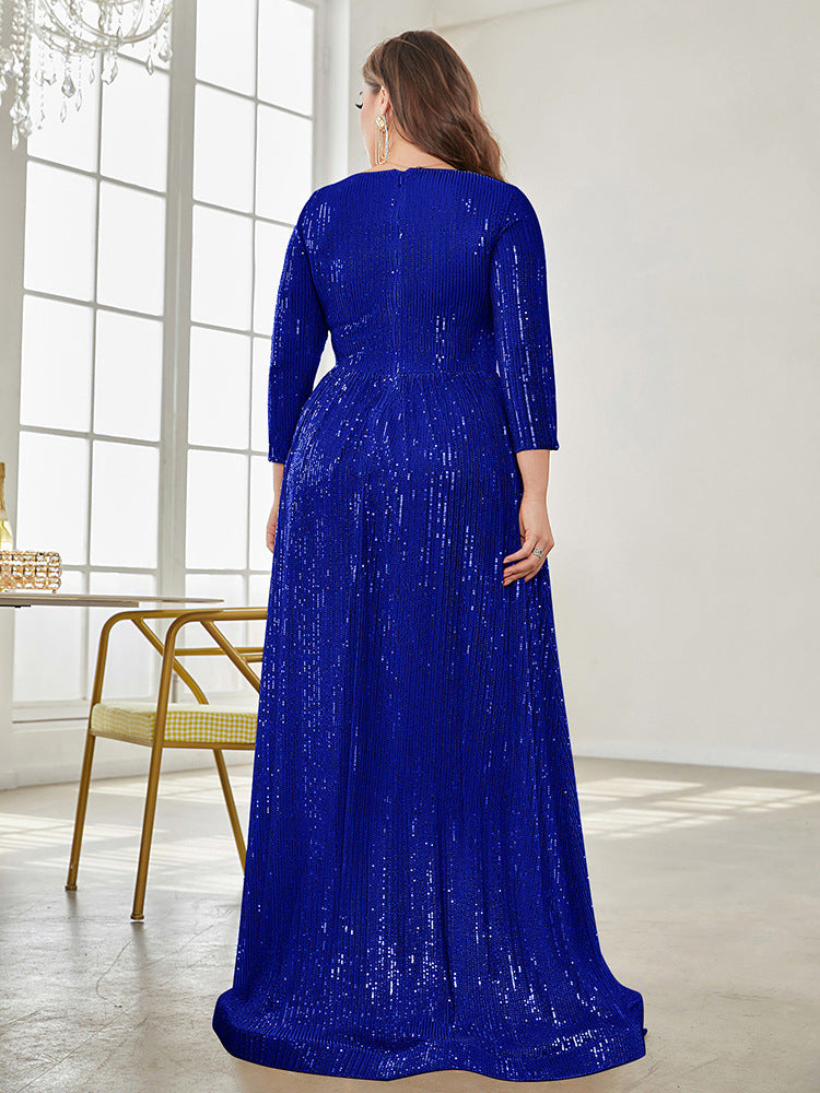 Long Sleeve V-neck Sequin Wedding Guest Dress