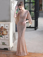 V-Neck Ruffled Sequin Mermaid Wedding Dress