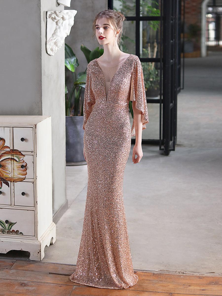 V-Neck Ruffled Sequin Mermaid Wedding Dress