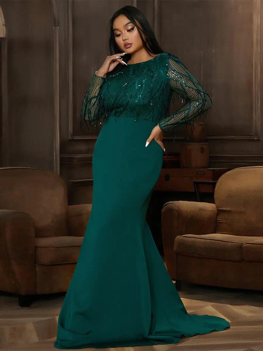 Plus Long Sleeve Fringed Maxi Dress
