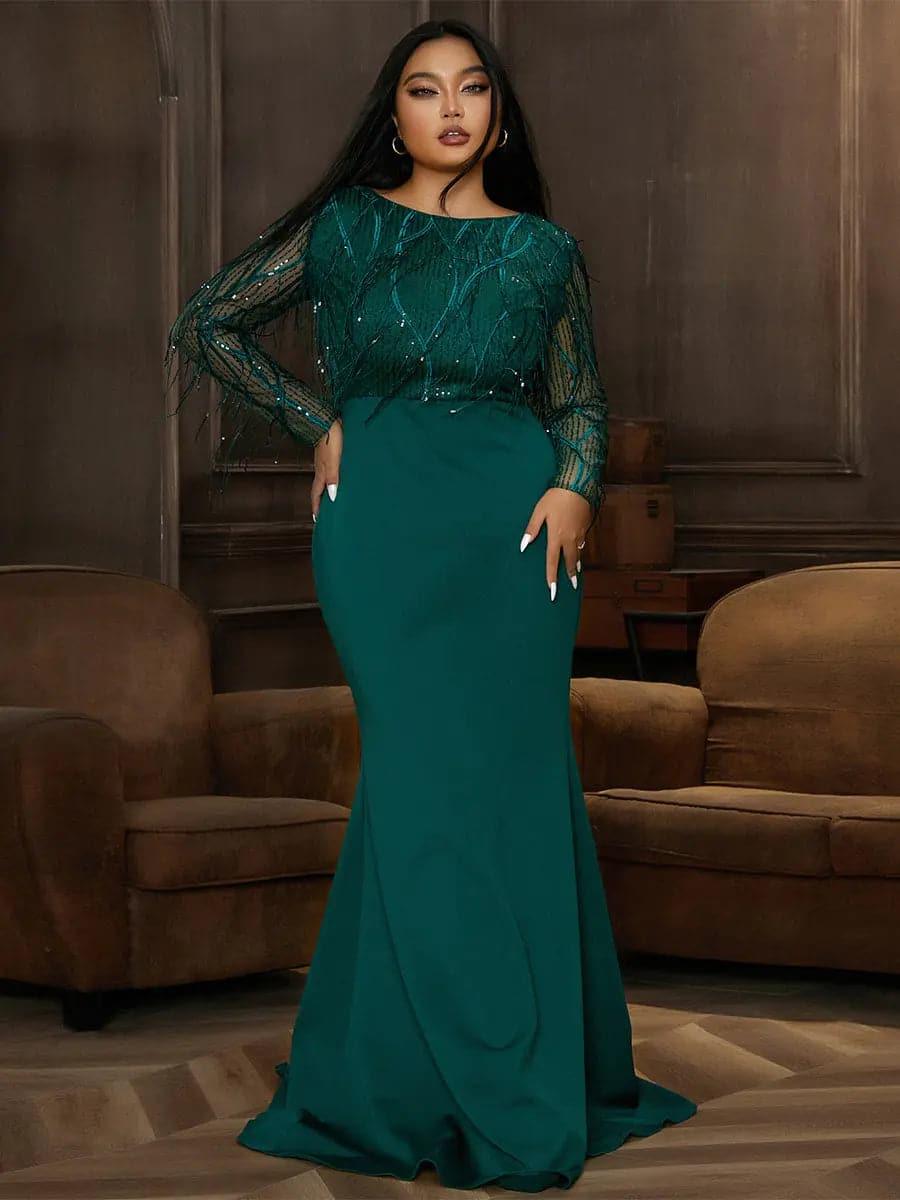Plus Long Sleeve Fringed Maxi Dress