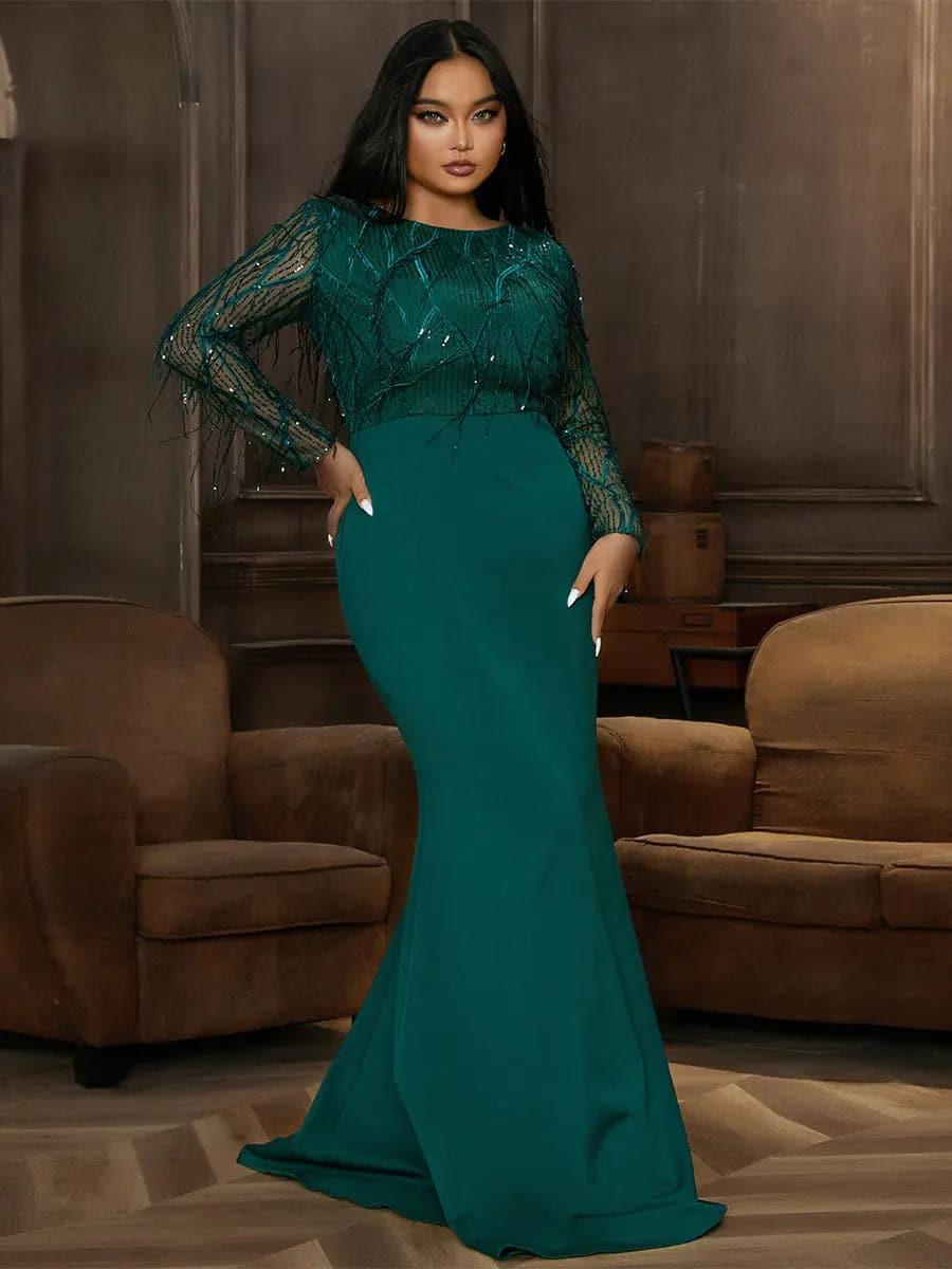 Plus Long Sleeve Fringed Maxi Dress